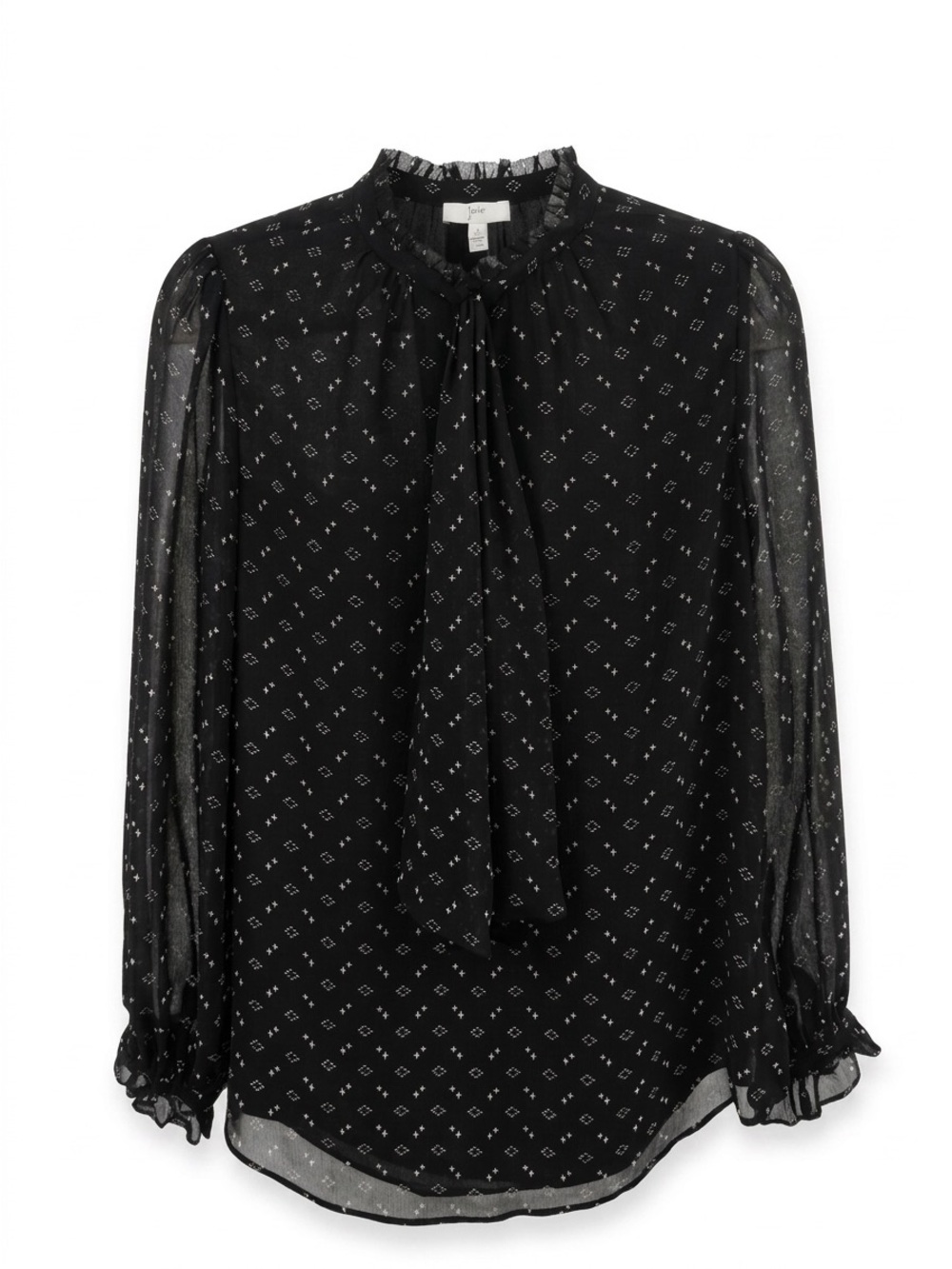 Joie XS Black Print Tie-Neck Blouse